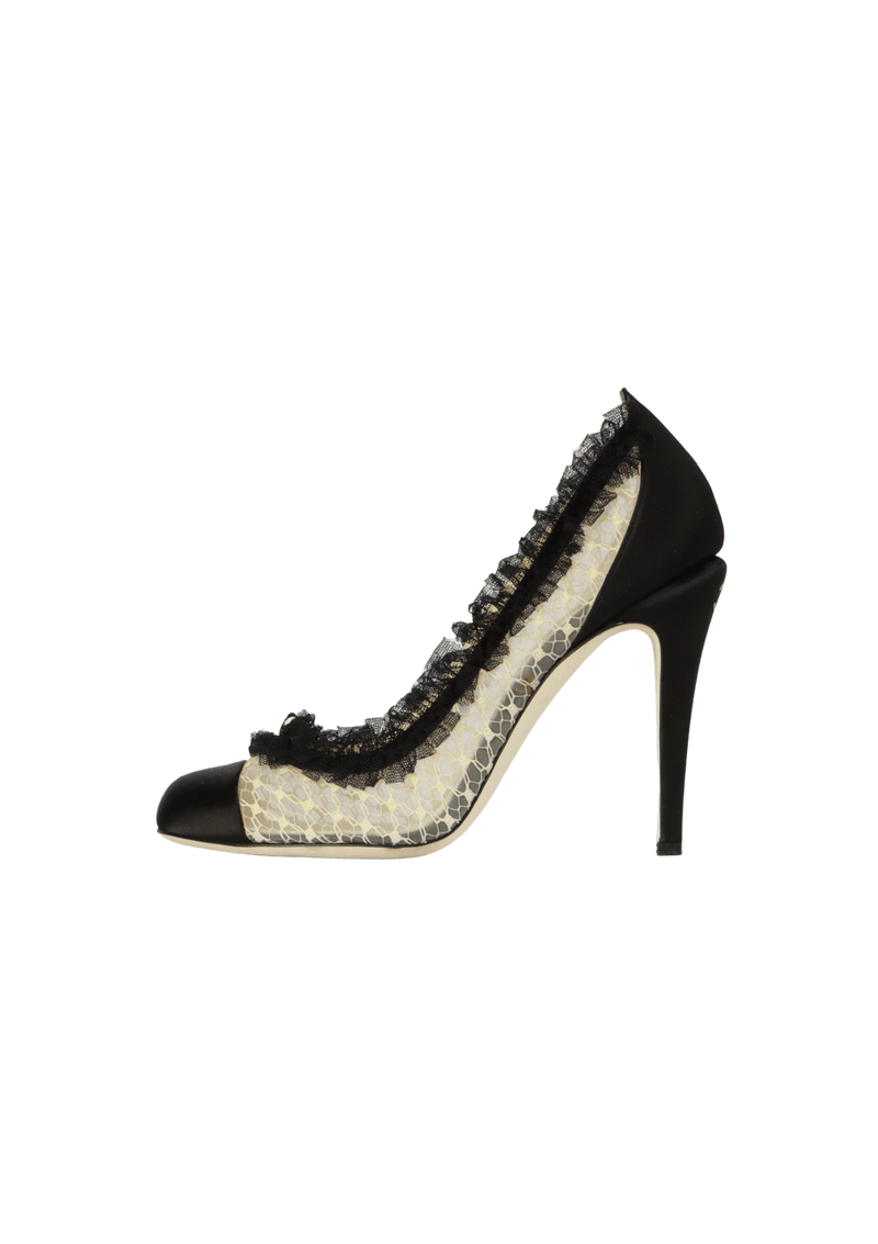 RUFFLE LACE & SATIN PUMPS 38