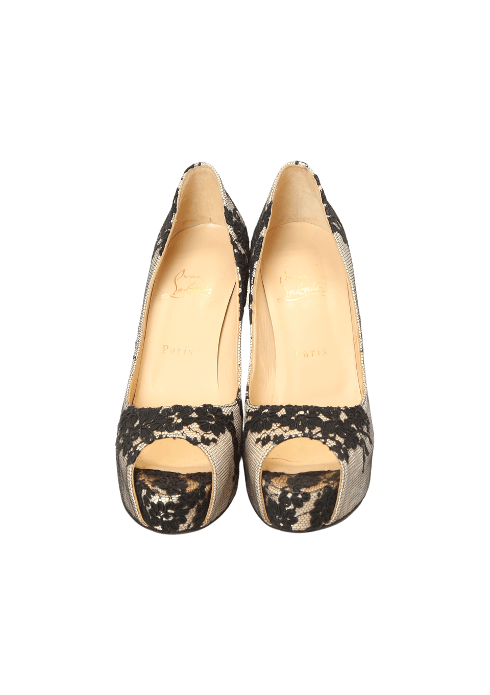 Christian Louboutin ハイヒール ベージュ　36.5 Scarpin Christian Louboutin Very Prive Lace Peep Toe 36.5 Bege