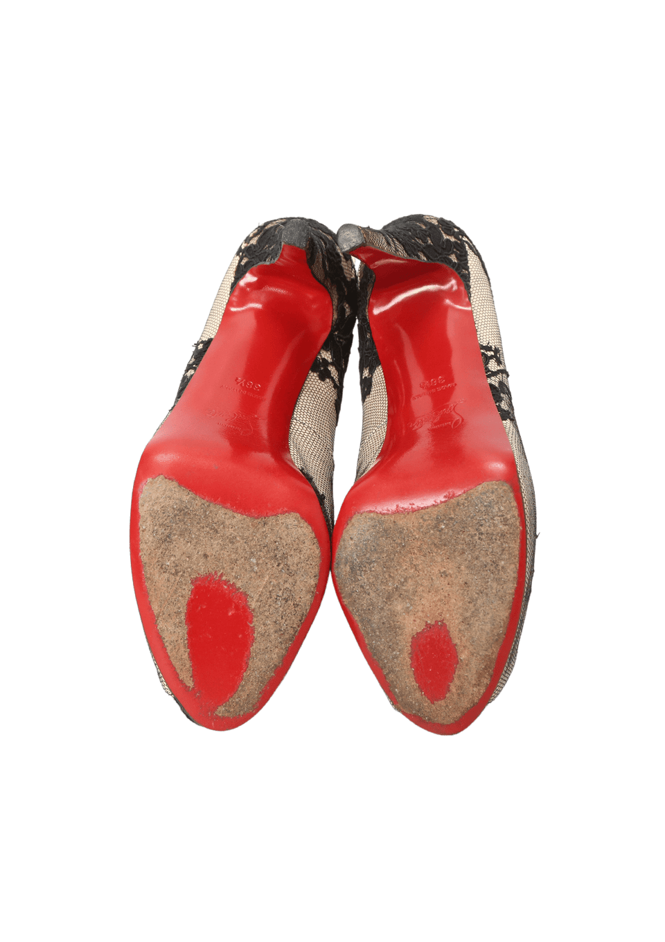Scarpin Christian Louboutin Very Prive Lace Peep Toe 36.5 Bege