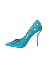 TEAL CUT OUT SUEDE SANDALS 36