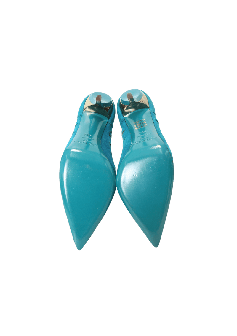 TEAL CUT OUT SUEDE SANDALS 36