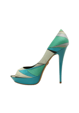 Scarpin Peep Toe Emilio Pucci 36.5 Azul Original – Gringa