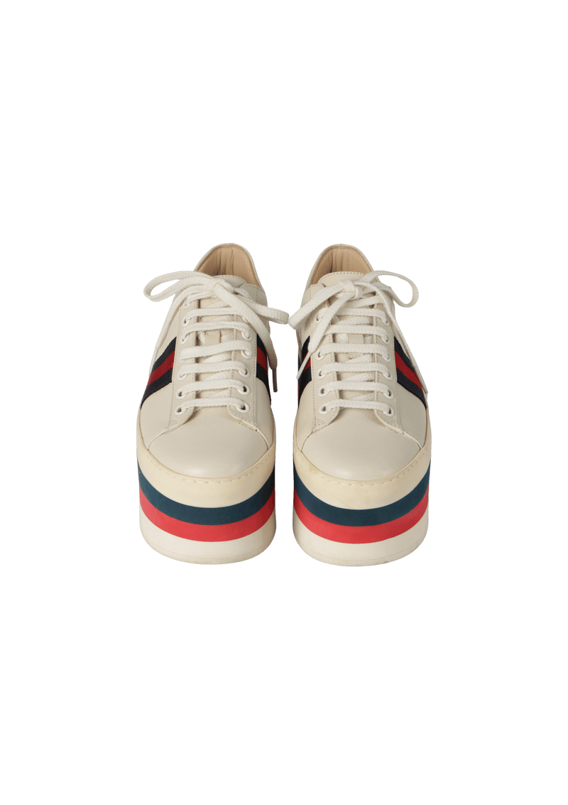 LEATHER STRIPED WEDGE SNEAKERS 36.5