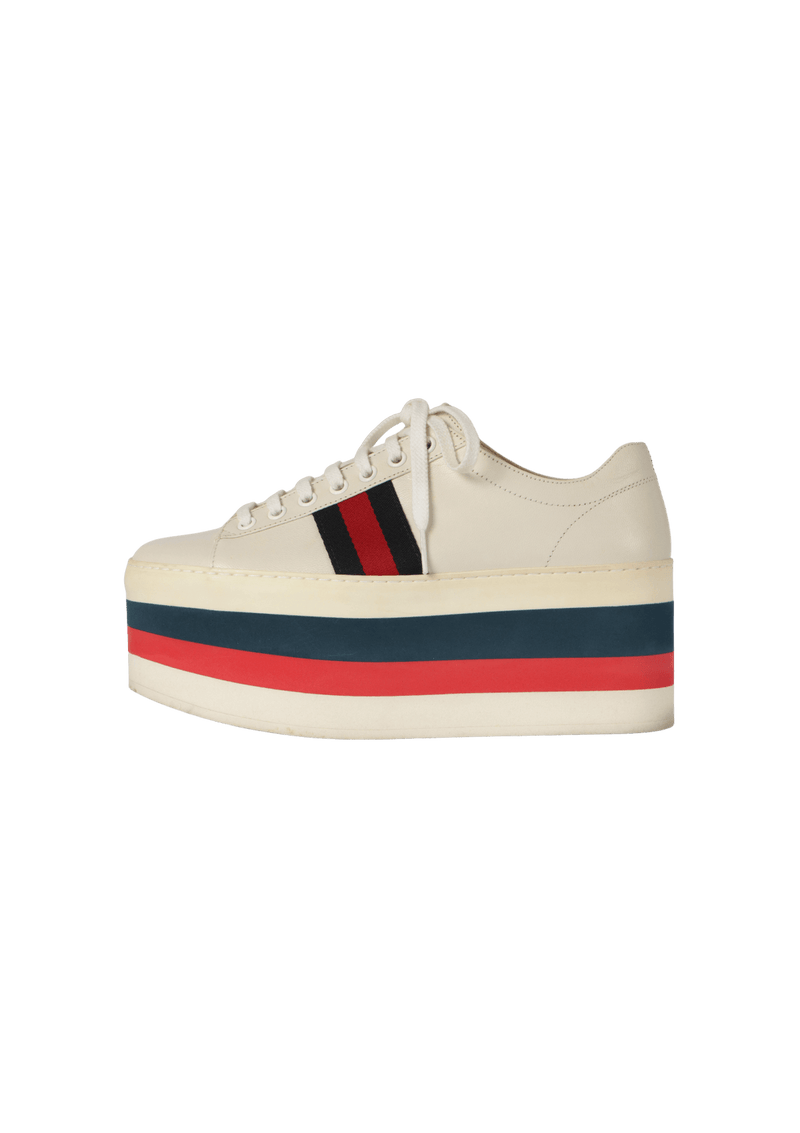 LEATHER STRIPED WEDGE SNEAKERS 36.5