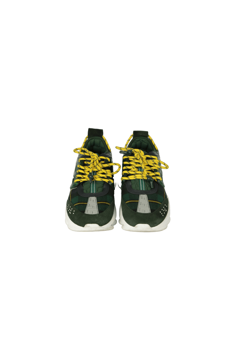 Versace Green and Yellow Plaid Chain Reaction Sneakers Versace