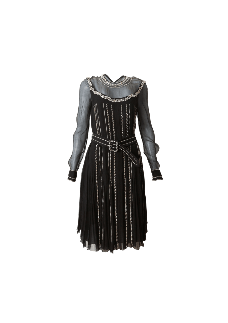 EMBELLISHED BELTED SILK DRESS 38