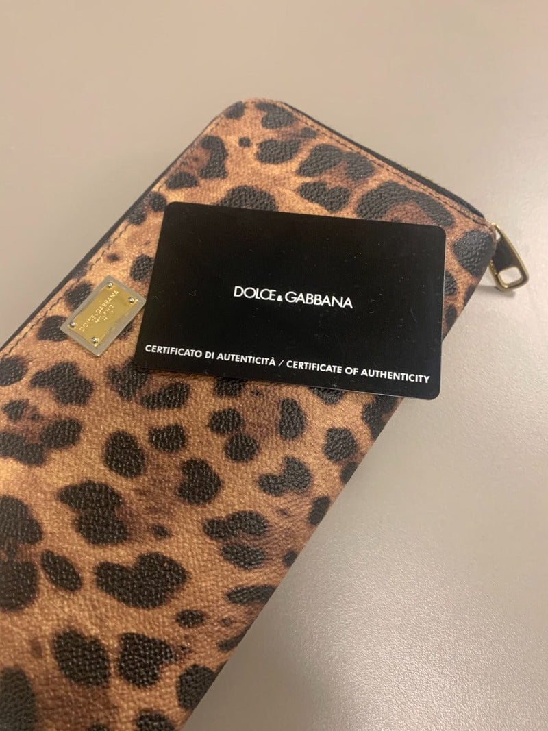 Carteira Dolce & Gabbana Leopard Print Zip Wallet Marrom Original