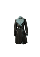 "LA PAUSA" LEATHER DENIM TRENCH COAT 38